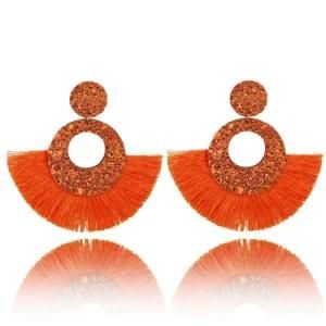 Bohemian Beach Holiday Gift Round Glitter Orange Pink Tassel Drop Earrings for Women