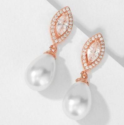 Wedding Pearl Earring Jewelry, Wedding Pearl Jewelry, Bridal Pearl Jewelry, Rose Gold Earring, Rose Gold Earring
