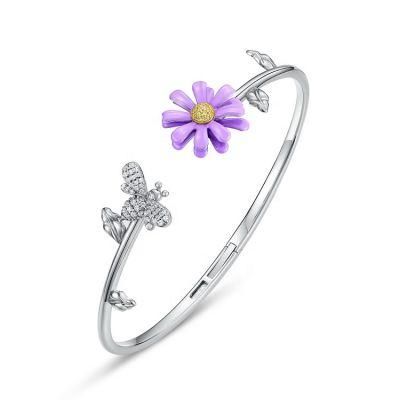Rotatable Small Daisy Bee Opening Adjustable Bangles Women Gift