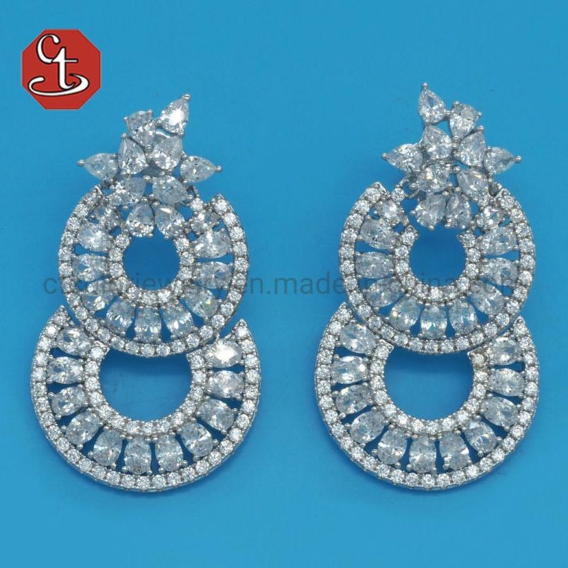 Green Stone Silver or Brass Earrings Multi-layer Circle Earring Luxury Fashion Ladies Jewelry