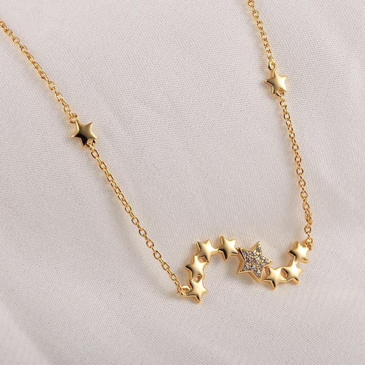 Fashion Accessories 925 Silver Shining Star Shape Factory Wholesale Gold Plated Fashion Jewelry Women Jewellery Beauty Charm Necklace