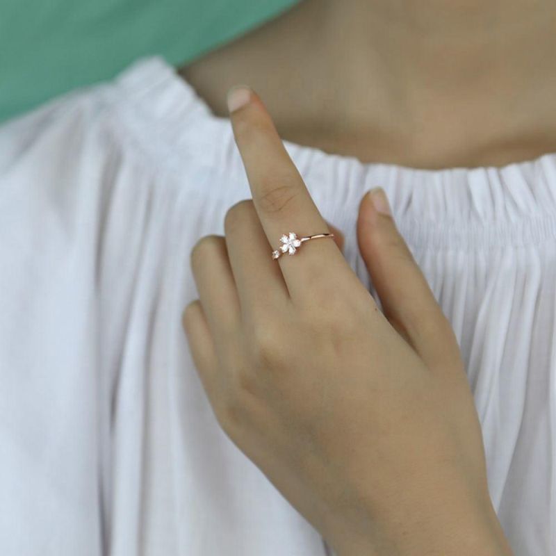 925 Sterling Silver Ring Flower with Zircon Adjustable Finger Ring Women Fashion Wedding Party Jewelry Gift