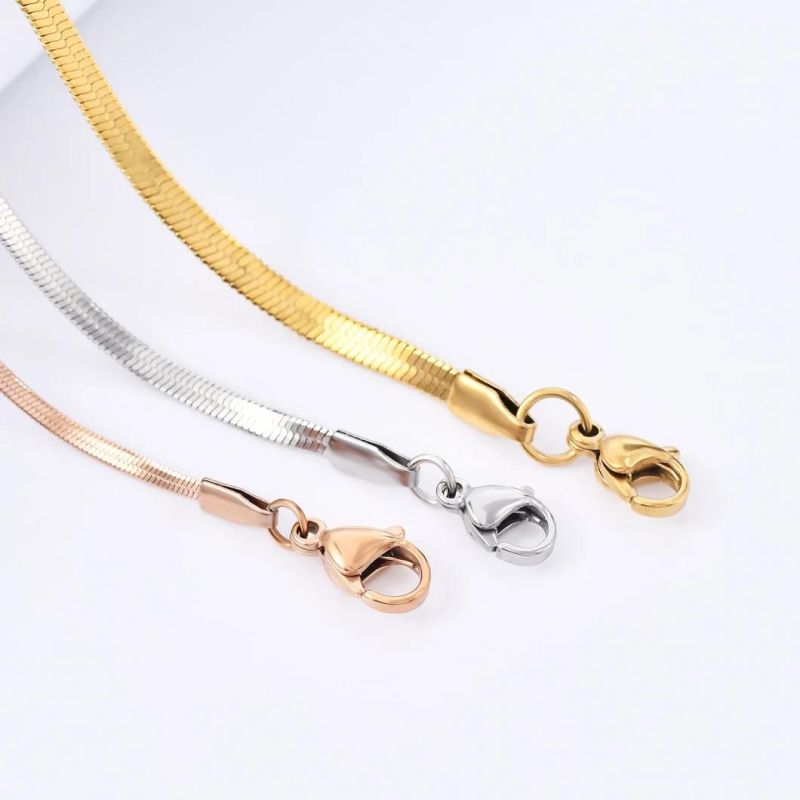 Stainless Steel 14K 18K Gold Plated Adjustable Herringbone Flat Snake Chain Necklace Bracelet Anklet Fashion Jewelry