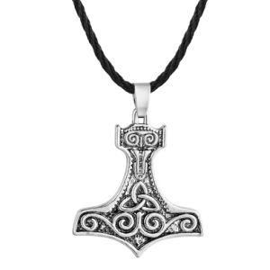 Scandinavian Men Viking Pendant Necklace Personality Creative Hammer Antique Silver Pendant