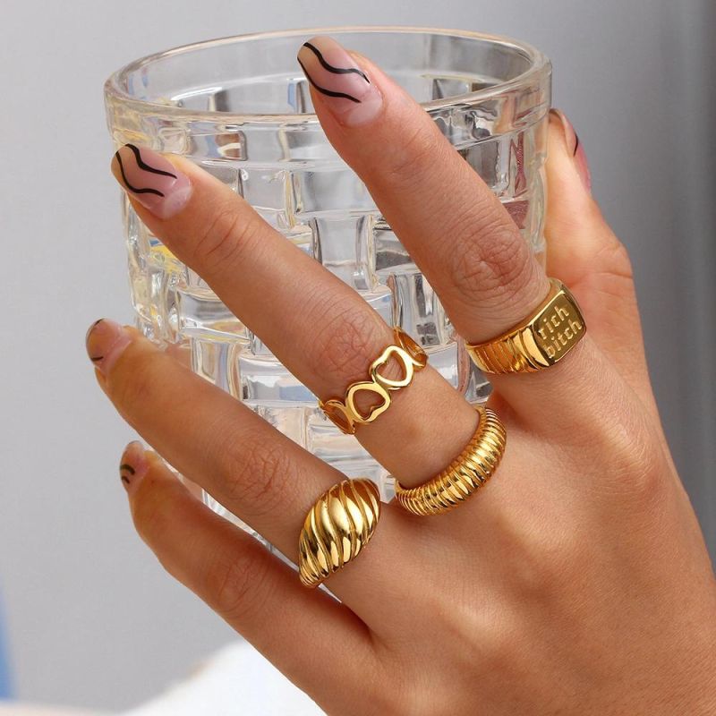 Factory Customized Fashion Jewelry 2022 Jewelry Wholesale Ins Electroplating 18K Stainless Steel Niche Light Luxury Design Hollow out Love Ring