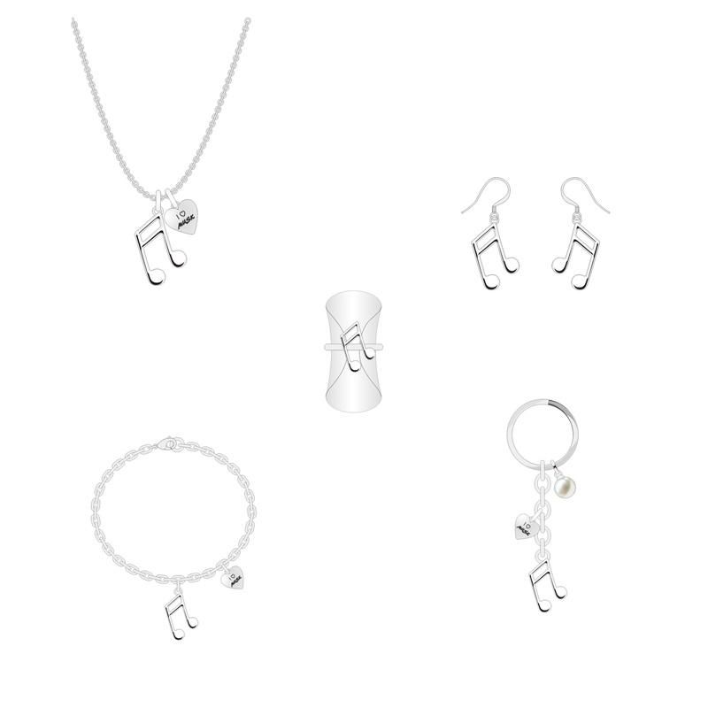 Top Fashion High Quality Silver Literary Music Note Jewelry Set