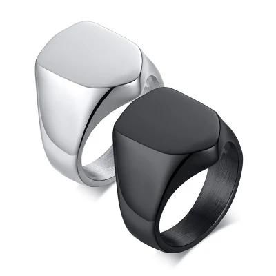 Fashionable Men&prime;s Pentagon Shield Ring Silver /Black Glossy Ring Lettering