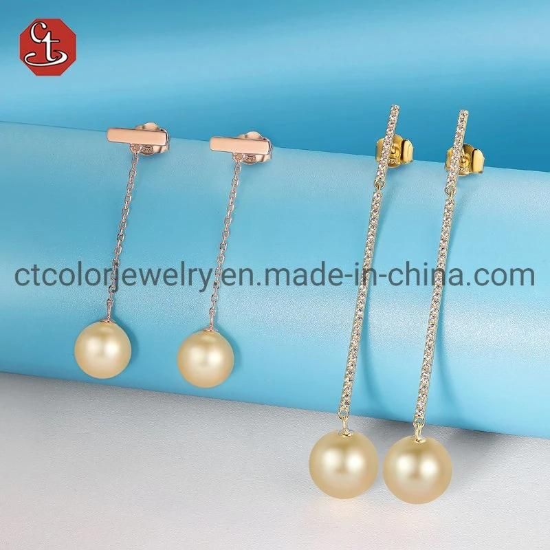 Fashion Imitation Jewelry 925 Silver Jewelry 14K 18K Gold Plated Costume Champagne Pearl Earring For Women