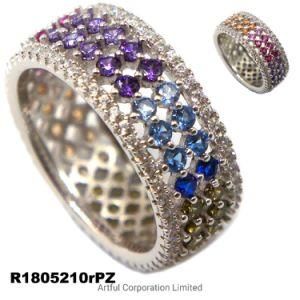 Rainbow Design Prong Set Silver Ring