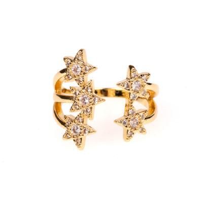 Wholesale Fashion Copper Bling Diamond Three Star Ring Woman Adjustable Big Bling Star Open Rings