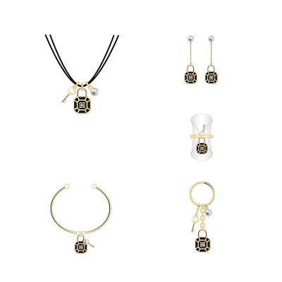 Chinese Classical Black Gold Lock Jewelry Set