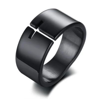 Stainless Steel Hollowed out Cross Ring Black Accessories for Men