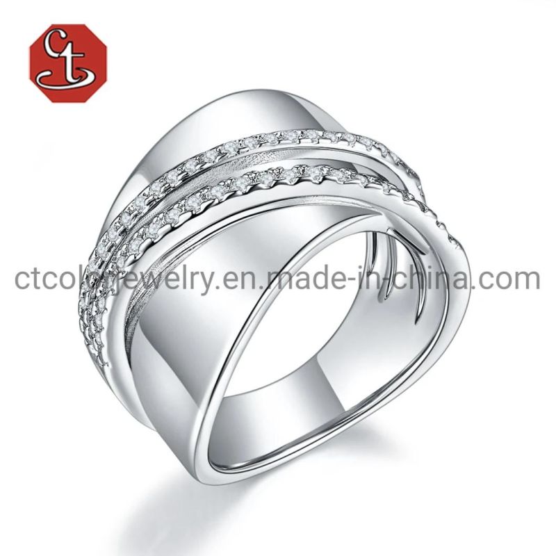 Fashion Stylish Silver Jewelry High Quality Cubic Zircon Rings for Female Party