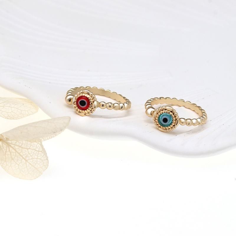 Turkish Adjustable Oil Drip Gold Plated Eye Enamel Ring