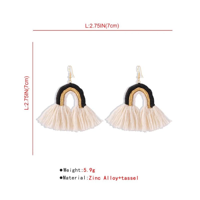 Ethnic Style Tassel Earrings Women Retro Bohemian Rainbow Alloy Woven Earrings