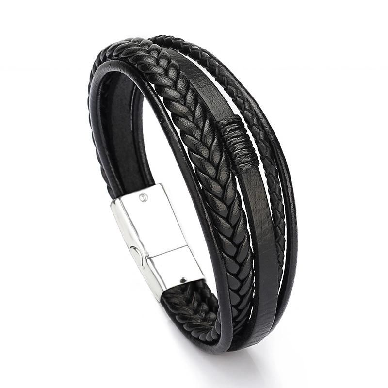 Men Leather Multilayer Braided Rope Bracelets Fashsion Jewelry