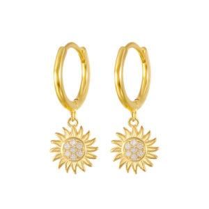 Factory Outlet Wholesale Luxury Handmade 925 Sterling Silver Sunflower Plated Gold CZ Hoop Earrings for Women