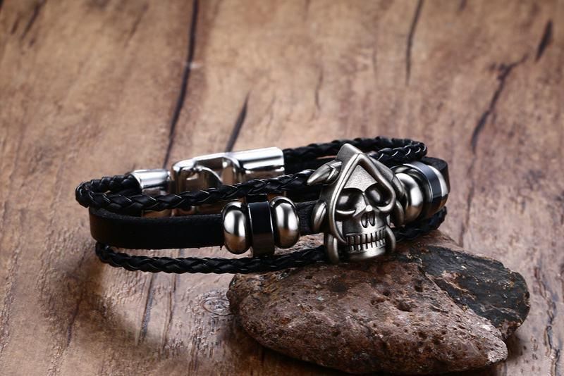 Skull Men Braided Leather Bracelet Promotion Gift Fashion Women Jewelry