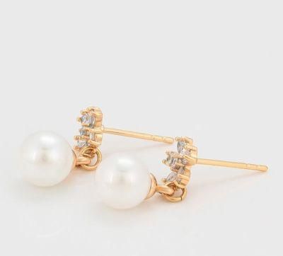 Jewelry Wholesale Affordable Elegant Luxury Flower Diamond 18K Gold-Plated Pearl Earrings