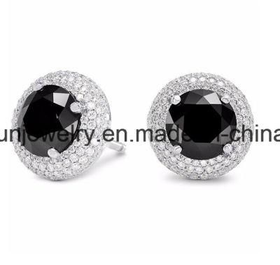 Fashion Silver Jewelry Black CZ Stud Earring for Women