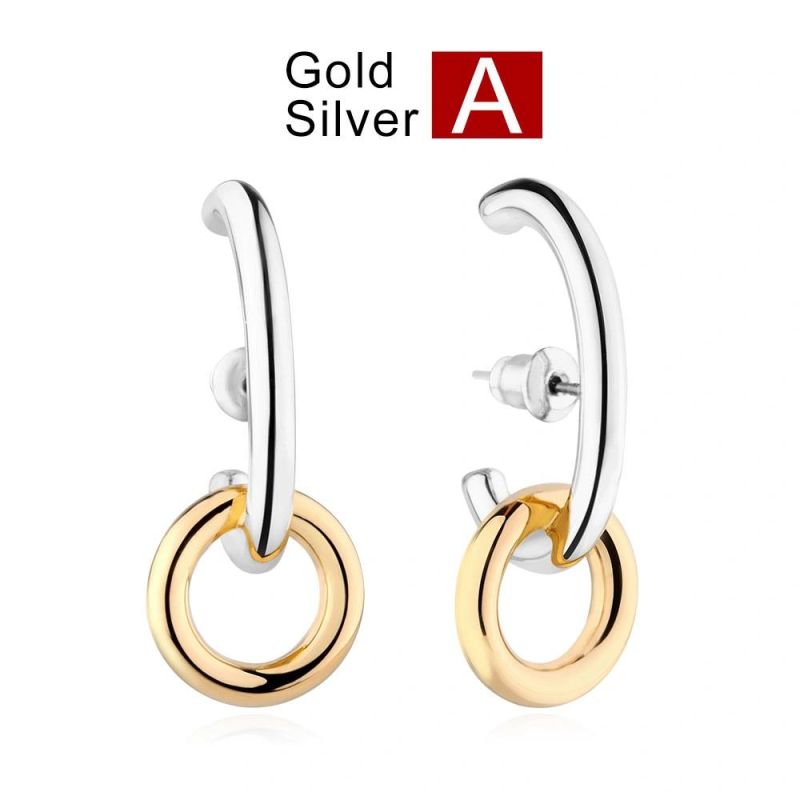 Fashion Stainless Steel Jewelry Two Colors Mix Earrings