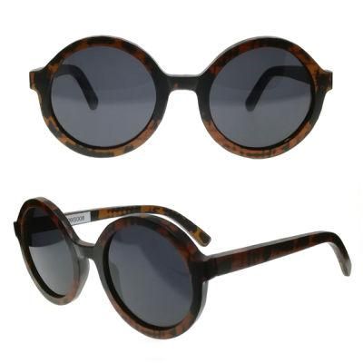 Round Frame Retro Style Wooden Sunglasses with Polarized Lens