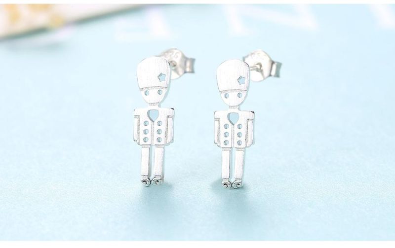 Soldier Segment Silver Earring Piercing Ear Studs