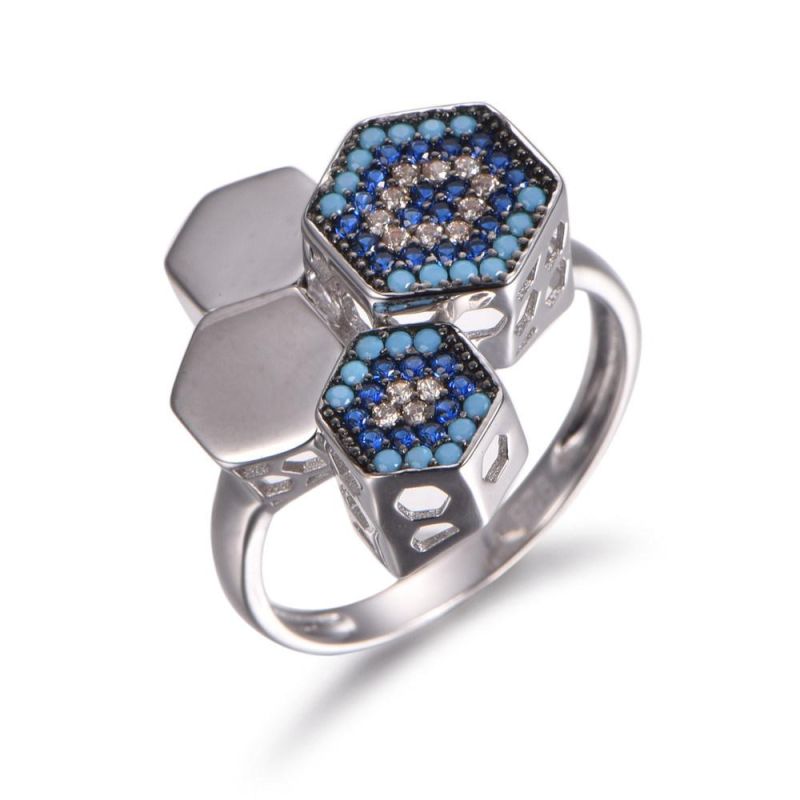 Hexagon Designs 925 Sterling Silver with Turquoise Ring