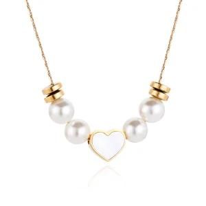 Astofli Women Jewelry White Shell Heart Shape Necklace 14K Pearl Bracelet Quality Pearl Jewelry Set