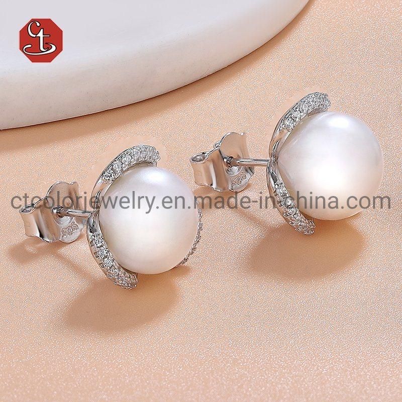 CT COLOR High Quality Fashion 925 Silver Jewelry 18K Gold Plated CZ Earrings with Fresh Water Pearl for Women