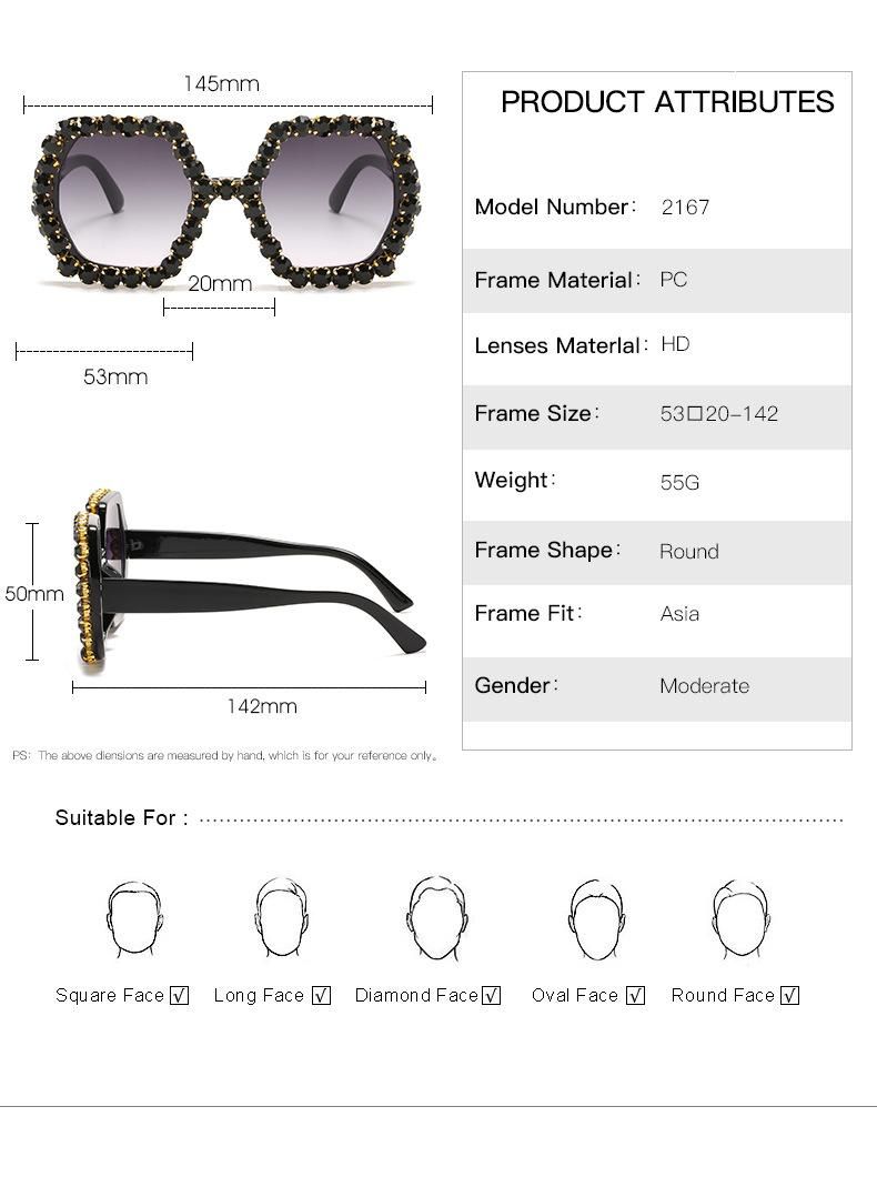 2021 Newly Good Women Sunglasses with Diamond Decoration