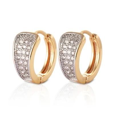 Fashion Jewelry 18K Gold Plated Silver Alloy Huggie Stud Drop Hoop CZ Earrings with Crystal for Women