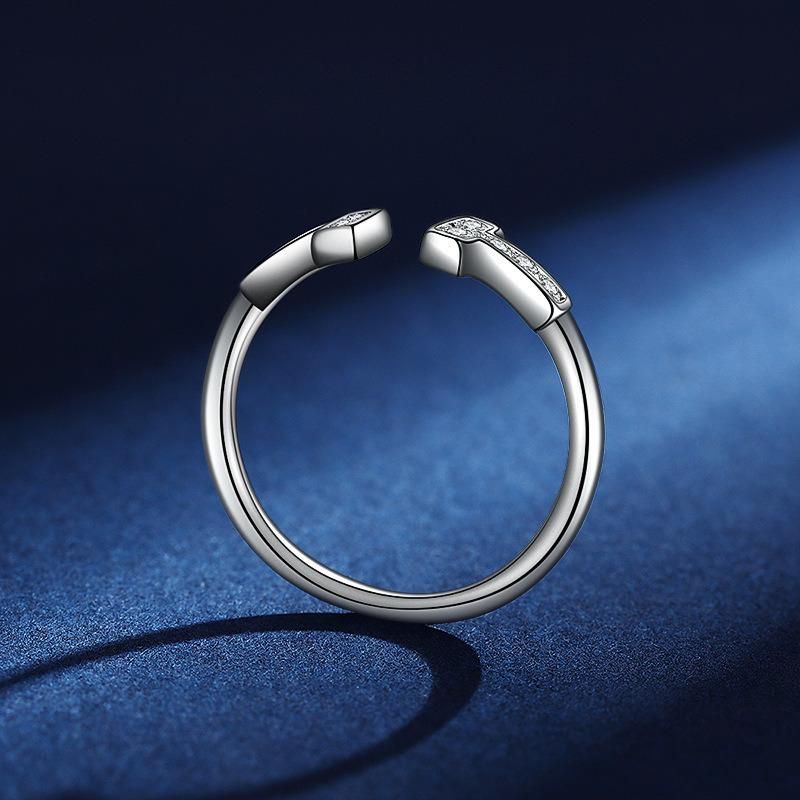 Fashion Silver Platinum Plated Double T Open Ring Women