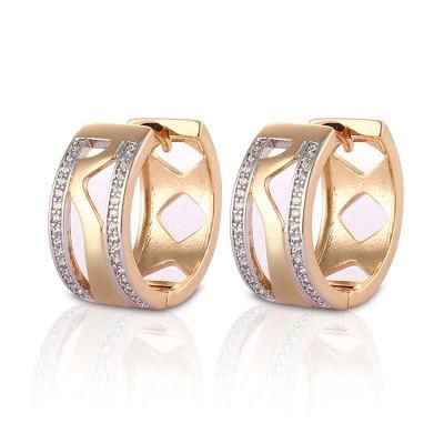 Women Fashion Costume Imitation 14K 18K Gold Plated Jewelry with CZ Pearl Huggie Hoop Earring