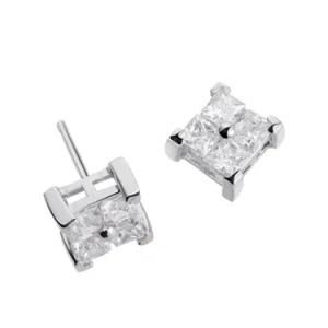 New Fashion Women Lady Elegant Square CZ Ear Stud Earrings