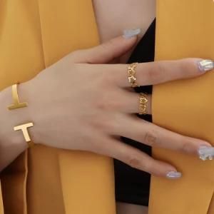 Fashion Ladies Jewelry 18K Gold Stainless Steel Hollow Five-Pointed Star Open Ring
