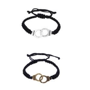 Handmade Braided Black Rope Bracelet Handcuffs Charm Adjustable Freedom Bracelets
