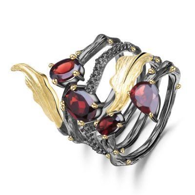 2.75CT Natural Red Garnet Gemstone Finger Ring 925 Sterling Sliver Vintage Gothic Rings for Women Fine Jewelry