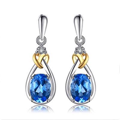 Wholesale 925 Sterling Silver Fashion Jewelry Gemstone Blue Topaz Earring Drop