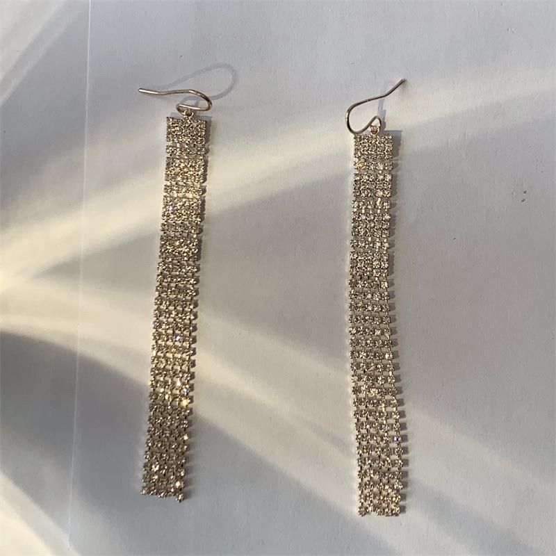 Fashion Jewelry Crystal Cupchain in Rose Gold Plated 5 Rows Dangling Cupchain Drop Tassels Fishhook Earrings