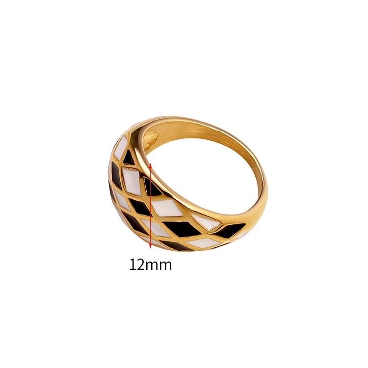 High Quality Wholesale Custom 18K Gold Plated Stainless Steel Jewelry Black Enamel and Cowrie White Shell Finger Rings for Women
