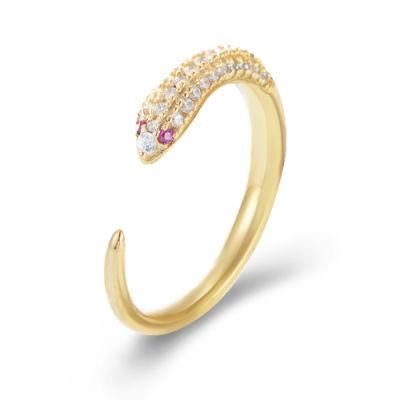 Personalized Ladies Rings Jewelry Manufacturers Custom 925 Sterling Silver Opening Snake Shape Zircon Ring