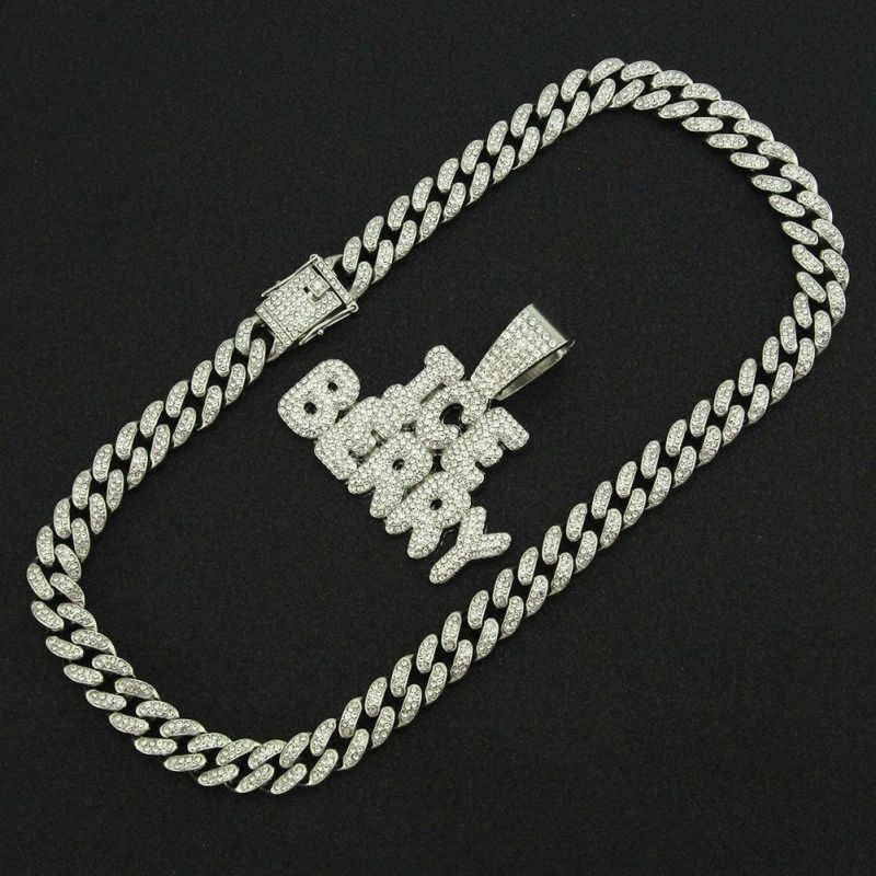 Hip Hop Splicing Full Diamond Letter Pendant Necklace