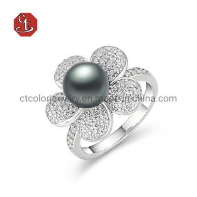 New Style Flower Shape Prong Set Silver Rings Fashion Jewelry Silver Jewelry