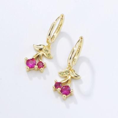 High Quality Custom Ear Cute Drop Jewelry Fruit Sweet Cherry Huggie Earrings