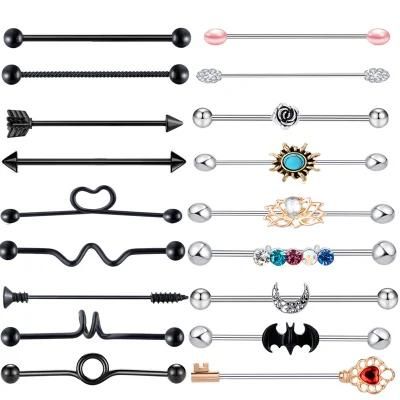 18PCS 14G Industrial Barbell Earrings Cartilage Stainless Steel 38mm Industrial Piercing Bar Body Piercing Jewelry