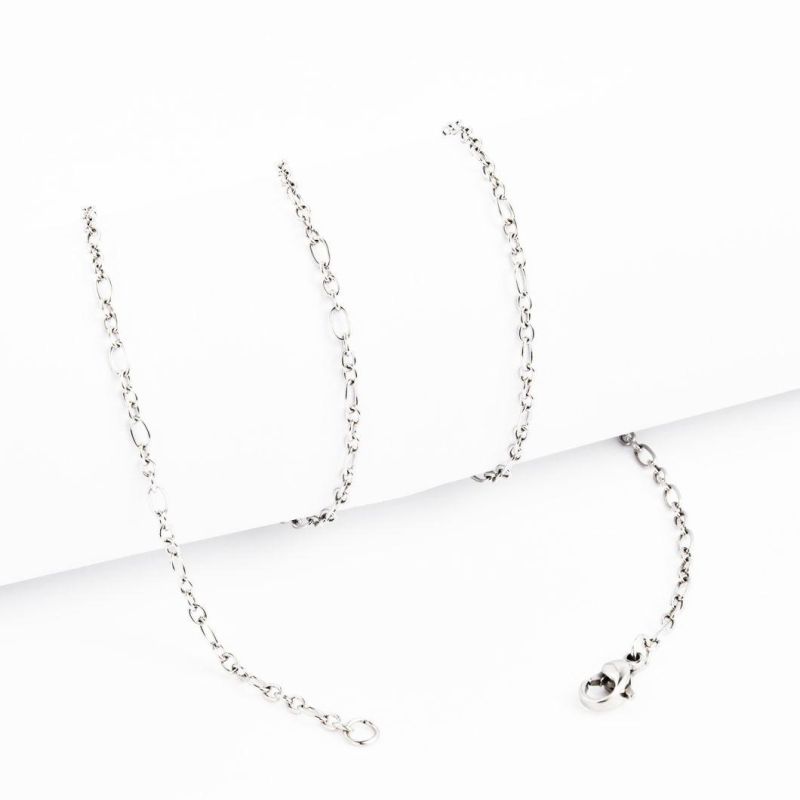 Popular Ladies′ Jewelry Accessories Fashion Silver Color Stainless Steel Figaro Cable Chains Anklet Bracelet Necklace with Clasp