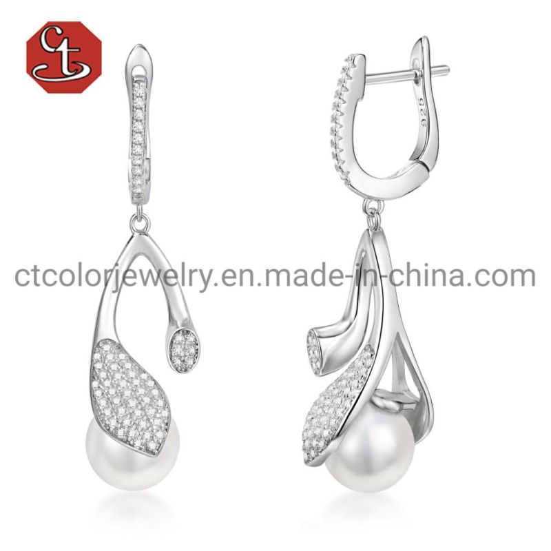 925 Sterling Silver Earrings Cubic Zircon Pearls Wedding Party Gift Fashion Earrings Fine Jewelry