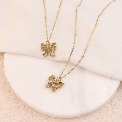 18K Gold Hollow Relief Diamond Flower Pendant Necklace for Women