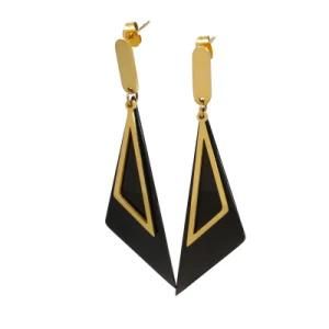 Geometric Black Diamond-Shaped Gold-Plated Stainless Steel Earrings Stud